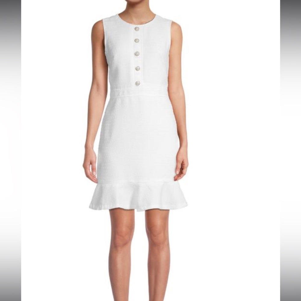 NWT Karl Lagerfeld Tweed Button Pearl Sheath Dress Size 2